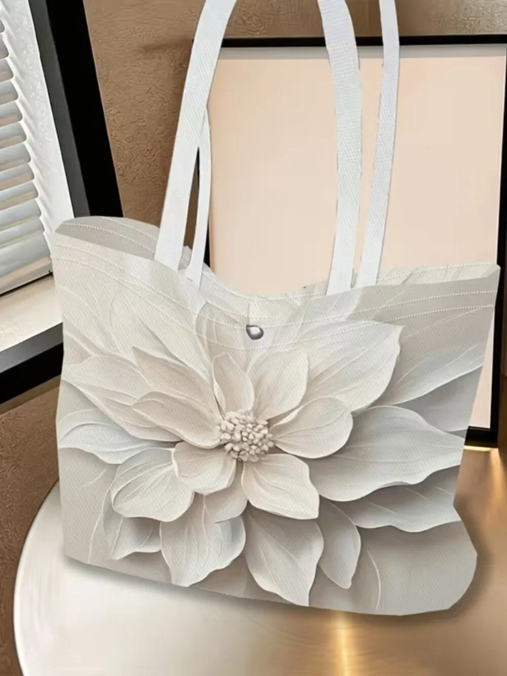 FLOWER DESIGN CANVAS TOTE BAG